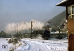 Bei -12 Grad C durcheilt 01 0529-6 vor D 504 den Bahnhof Orlamünde.  (05.01.1979) <i>Foto: Wolfgang Bügel</i>