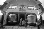 Zwei VT 12.5 Garnituren als "Kopenhagen-Express" auf dem Fährschiff "Deutschland" in Großenbrode Kai. (01.07.1961) <i>Foto: Walter Hollnagel</i>