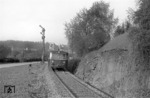 Ein VT 95 auf der Verbindungsbahn an der Innbrücke bei Passau. (04.05.1962) <i>Foto: Walter Hollnagel</i>