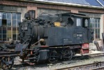 1925 lieferte die Lokomotivfabrik Borsig die Heißdampflok mit der Fabriknummer 11870 an die Spremberger Stadtbahn, wo sie als Nr. 11 im Einsatz war. Die Lok wurde auf der sogenannten Kohlenbahn, die der Anlieferung von Kohle aus den umliegenden Kohlegruben an Industriebetriebe im Spremberger Stadtgebiet diente, eingesetzt. Nach Einstellung des Stadtbahnverkehrs kam die Lok 1956 zur Deutschen Reichsbahn und wurde im RAW Görlitz für den Einsatz auf der Harzquerbahn ertüchtigt. Sie erhielt die Betriebsnummer 99 5001. In Wernigerode wurde sie vorwiegend für die Bedienung der umliegenden Gleisanschlüsse eingesetzt. 1967 schied sie aus dem aktiven Dienst aus und wurde 1973 nach Frankreich verkauft. (06.08.1964) <i>Foto: Robin Fell</i>