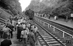 50 618 vom Bw Aachen-West mit einem Sonderzug anlässlich des 77. Katholikentages, der an einem extra errichteten Behelfsbahnsteig zwischen Lövenich und Köln-Ehrenfeld zum Halten gekommen ist. (02.09.1956) <i>Foto: Fischer</i>