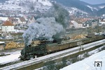 Ausfahrt des Dg 55445 mit 95 0041 in Rauenstein/Th. (28.02.1979) <i>Foto: Wolfgang Bügel</i>