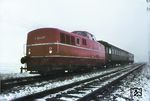 Die fabrikneue V 80 007 auf Mak-Probefahrt bei Elmshorn. Abgenommen wurde die Lok am 25.01.1952 und dem Bw Bamberg zugeteilt. (01.1952) <i>Foto: Walter Hollnagel</i>