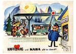 Werbeplakat der Fa. HAG, mit denen u.a. in den Abteilen der Reichsbahn geworben wurde. Die Bremer "Kaffee-Handels-Aktien-Gesellschaft" (Kaffee HAG) war weltweit die erste Firma, die ab 1907 koffeinfreien Kaffee verkaufte. 1929 kam als zweites Produkt das Kakaopulver Kaba hinzu. (1932) <i>Foto: unbekannt</i>
