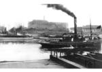 Blick auf den geöffneten Teil der Maxauer Pontonbrücke. (1937) <i>Foto: RVM</i>