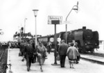 41 026 wartet in Großenbrode Kai mit dem "Alpen-Express" (D 82) auf die Fahrgäste des Fährschiffs "Deutschland" aus Gedser. (14.08.1955) <i>Foto: Walter Hollnagel</i>