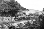 38 2564 und eine unbekannte S 3/6 befördern den FD 40 über die Frankenwaldbahn bei Ludwigstadt. Das Foto diente als Vorlage für eine Postkarte, die das RVM in den 1930er Jahren herausgab. (1935) <i>Foto: RVM</i>