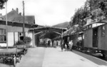 Ankunft eines Personenzuges in Oberschreiberhau (heute: poln. Szklarska Poręba Górna), der zahlreiche Wanderer in Riesengebirge brachte. (1911) <i>Foto: RVM-Archiv</i>
