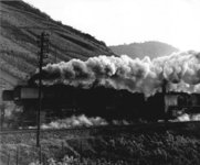 Zwei Loks der Baureihe 50 qualmen durch die Weinberge bei Winningen an der Mosel. (1953) <i>Foto: Willi Klar</i>