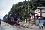 01 0507 (Bw Pasewalk) wartet mit P 7290 (Pasewalk - Neubrandenburg) im Bahnhof Sponholz die Kreuzung mit E 421 ab. (06.07.1977) <i>Foto: Dr. Uwe Knoblauch</i>
