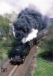 Mit blasenden Sicherheitsventilen verlässt 95 0004-2 den Bahnhof Unterloquitz.  (12.05.1978) <i>Foto: Joachim Bügel</i>