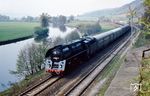 01 0522 mit der Saalfelder "Starleistung" des D 504 nach Halle/S bei Uhlstädt. Der D 504 war der letzte mit einer Dampflokomotive bespannte Schnellzug Mitteleuropas. (25.04.1981) <i>Foto: Hans-Jürgen Müller</i>