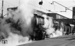 Zum letzten Mal macht 01 181 vor D 147 nach Nürnberg mächtig Dampf in Stuttgart Hbf. (23.09.1967) <i>Foto: Burkhard Wollny</i>