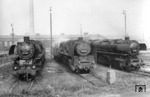03 1001 (Bw Offenburg) mit 50 1329 (Bw Hohenbudberg) und 44 1118 (Bw Ehrang) im Bw Koblenz/Mosel. (22.03.1953) <i>Foto: Carl Bellingrodt</i>