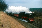 Die DB-Museumslok 23 105 mit Sonderzug D 19840 nach Nürnberg bei Engenthal, südlich von Neuhaus im Pegnitztal. (20.02.1988) <i>Foto: Wolfgang Bügel</i>