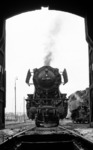 Blick aus dem Schuppen auf 023 001 im Bw Lauda. (12.02.1972) <i>Foto: Burkhard Wollny</i>