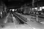Besichtigungstermin des Dezernats 21 der BD Mainz im Bw Frankfurt-Griesheim, das zahlreiche Loks der Baureihe V 36 beheimatete. (06.1951) <i>Foto: A. Dormann, Slg. W. Löckel</i>