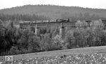 038 382 mit N 4142 aus Hausach auf dem 213 m langen Lauterbadviadukt bei Freudenstadt-Lauterbad. (08.05.1971) <i>Foto: Burkhard Wollny</i>