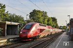 Auch der Thalys THA 9484 nach Paris Nord dürfte noch nie den Weg über die S-Bahn in Solingen-Vogelpark genommen haben. (03.09.2023) <i>Foto: Joachim Bügel</i>