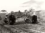 Privatbahnloks der Butzbach-Licher-Eisenbahn (BLE) im Bahnhof Grünberg/Hessen. (22.10.1949) <i>Foto: Slg. Eisenbahnstiftung</i>