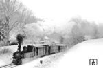 99 1561 mit P 14287 nach Jöhstadt am Beginn der Reise im Dreischienengleis (Normalspur- und Schmalspur) in Wolkenstein. (24.02.1983) <i>Foto: Thomas Fischer</i>