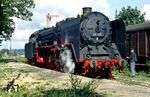 01 2118 des Vereins Historische Eisenbahn Frankfurt/M nach einer Hauptuntersuchung im Raw Meiningen auf Indizierfahrt im Bahnhof Immelborn. (20.09.1990) <i>Foto: Slg. Wolfgang Bügel</i>