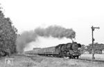 Im Gegensatz zur DB rüstete die DR keine 41er mit Ölfeuerung aus. Das führte dazu, dass ab 1980 die Loks, die eigentlich 1979 ihr Ende finden sollten, ihre Renaissance erlebten. Zum Jahreswechsel 1979/1980 hatte der "große Bruder", der wichtigste Rohöl-Lieferant der DDR, die Preise um mehrere Hundert Prozent erhöht, die zudem in Devisen zu zahlen waren. Auch die Reichsbahn musste danach massiv Öl einsparen. So bespannte das Bw Oebisfelde sogar die "Interzonenzüge" zwischen Oebisfelde und Magdeburg wieder mit Dampf. Hier kachelt 41 1055 mit dem D 447 aus Köln bei Vahldorf vorbei. (17.07.1982) <i>Foto: Thomas Fischer</i>