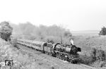 50 3557 vom Bw Halberstadt beeilt sich mit dem P 3489 (Halberstadt - Halle/Saale) bei Nachterstedt-Hoym. (13.08.1984) <i>Foto: Thomas Fischer</i>
