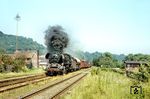 Durch den ehemaligen Haltepunkt Großpürschütz nördlich von Kahla räuchert 41 1180 mit dem Ng 66474 nach Saalfeld (Saale). (23.07.1983) <i>Foto: Thomas Fischer</i>