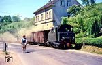 Lok 20 der Kreis Altenaer Eisenbahn (KAE) mit einem Güterzug von Lüdenscheid nach Altena bei Wettringhoff. (04.05.1963) <i>Foto: Robin Fell</i>