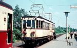 ET 11 der Köln-Bonner Eisenbahn (Herbrand, Baujahr 1910) als Personenzug nach Wesseling mit ET 43 (Westwaggon, Baujahr 1950) in Brühl-Mitte. (07.1962) <i>Foto: Robin Fell</i>