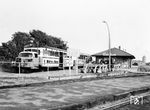 Leichttriebwagen LT 5, ein Sattelschlepper-Schienenbus auf 90-PS-Borgward-Lkw-Chassis, im Kleinbahnbahnhof unmittelbar am DB-Bahnhof in Westerland (Sylt). (09.1963) <i>Foto: Reinhard Todt</i>