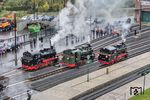 Bei den "Vulcantagen auf Rügen" in Putbus stellten sich alle drei noch vorhandenen und von Vulcan in Stettin gebauten Mh (BR 99.463) zur Schau. (17.10.2026) <i>Foto: Joachim Schmidt</i>