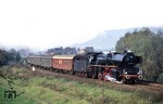 03 2058 vor dem nur freitags verkehrenden D 505 (Berlin - Saalfeld) auf der Saalebahn bei Göschwitz. (14.10.1977) <i>Foto: Peter Schiffer</i>