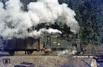 Mächtig Dampf macht 99 6102 in der Ausfahrt von Alexisbad. (04.04.1977) <i>Foto: Joachim Bügel</i>