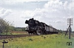 Durch die frühlingshafte Landschaft bei Pommritz (östlich von Bautzen) fährt 03 2002 mit P 3807 nach Görlitz. (13.05.1977) <i>Foto: Wolfgang Bügel</i>