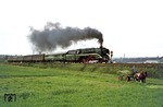 Da staunt der Bauer: 02 0201 mit Sonderzug P 27740 bei Hettstedt. (14.05.1977) <i>Foto: Wolfgang Bügel</i>
