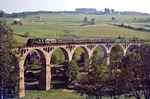 Über das 258 m lange Piesau-Viadukt zwischen Lichte und Lichte-Ost rollt 95 0036 mit P 18001 nach Sonneberg. (13.06.1977) <i>Foto: Wolfgang Bügel</i>