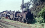 Aus dem Fenster des vorbeifahrenden Zuges erwischte der Fotograf diese abgestellte pr. P 8 mit einer G 8.1 und einer weiterer P 8 in Dessau. (23.08.1967) <i>Foto: Johannes Glöckner</i>