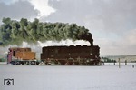 Am höchsten Punkt der Strecke auf 830 m Höhe befindet sich 95 0028 mit dem Klima-Schneepflug Bauart Linz kurz vor Neuhaus am Rennweg. (05.01.1978) <i>Foto: Wolfgang Bügel</i>