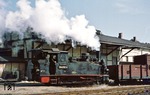 99 4532 rangiert im Bahnhof Zittau. Der Exot unter den beim Bw Zittau beheimateten Schmalspurlokomotiven stand von Juli 1963 bis Oktober 1989 hier im Einsatz. Als Z-Lok wurde ihr ab 01.01.1992 die neue Computernummer 099 760-1 vergeben, die wohl aber nicht mehr angebracht wurde. Die Maschine ist noch heute in Zittau als Museumslok vorhanden.  (29.03.1978) <i>Foto: Wolfgang Bügel</i>