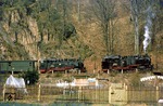 99 1789 (links, vor P 14265) begegnet der 99 1788 im Bahnhof Rabenau. (31.03.1978) <i>Foto: Wolfgang Bügel</i>