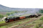 44 0689 wartet in Kahla die Überholung des D 504 mit 01 0525 ab. (14.05.1978) <i>Foto: Joachim Bügel</i>