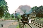 Auf dem Weg nach Sangerhausen rauscht 44 0101 durch den Bahnhof Sandersleben.  (10.06.1978) <i>Foto: Wolfgang Bügel</i>
