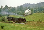 Über die Preßnitzbrücke bei Streckewalde fährt 99 1561 mit P 14287 nach Jöhstadt. (14.08.1978) <i>Foto: Wolfgang Bügel</i>