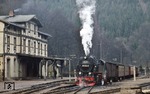 99 0244 macht Station in Eisfelder Talmühle. (12.03.1977) <i>Foto: Peter Schiffer</i>