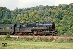95 025 wurde 1923 in Dienst gestellt und dem Bw Arnstadt zugeteilt. Nach dem Zweiten Weltkrieg war sie überwiegend beim Bw Blankenburg (Harz) und wurde erst am 31.05.1973 auf Ölhauptfeuerung (als 95 0025-7) umgebaut und beim Bw Probstzella beheimatet, wo sie bis 1980 über die Höhen des Thüringer Waldes fuhr.  (06.10.1978) <i>Foto: Wolfgang Bügel</i>