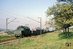 254 052 vom Bw Reichenbach (Vogtl), Est Zwickau (Sachs) mit einem Güterzug bei Glauchau (Sachs).  (13.10.1978) <i>Foto: Wolfgang Bügel</i>