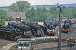 Zu 86 001, 62 015, 50 2407 und 58 3049 hat sich die sä. XII H2 (38 205) gesellt.  (07.06.1980) <i>Foto: Wolfgang Bügel</i>