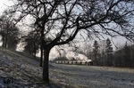 Durch die Streuobstwiesen zwischen Sommerhubermühle und Aschach an der Steyr fährt ÖBB 298.52. (31.12.2008) <i>Foto: Stefan Jurasovits   </i>